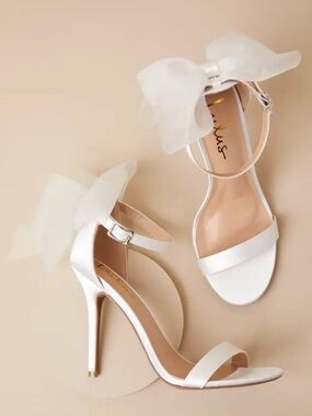 Lulu's White Tulle Ankle-Tie Stiletto Heels